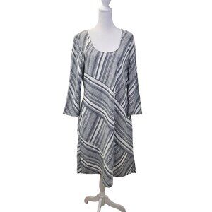 NWT Soft Surroundings Sonja Linen Blend Striped Dress Size Medium